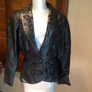 Leather embroidered peplum jacket